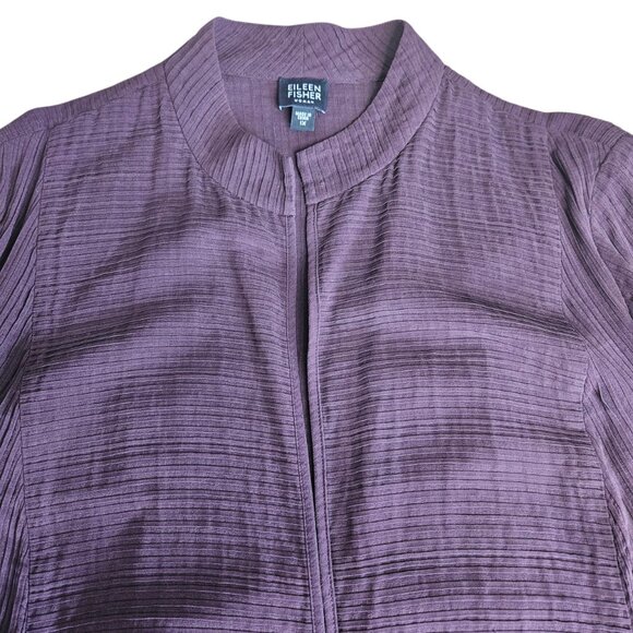 EILEEN FISHER 100% Silk Open Cardigan Women's SZ 1X Eggplant Purple Pocket Light - Picture 4 of 11